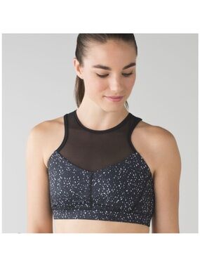 Lululemon Meshed Up Black White Speckled Racerback Sports Bra Sz  6 Yoga Workout